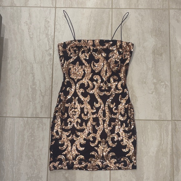 Elegant Navy Blue and Rose Gold Sequin Dress - Picture 1 of 5